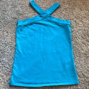 Amisu Criss-Cross Halter Top. XS. Bright blue.
